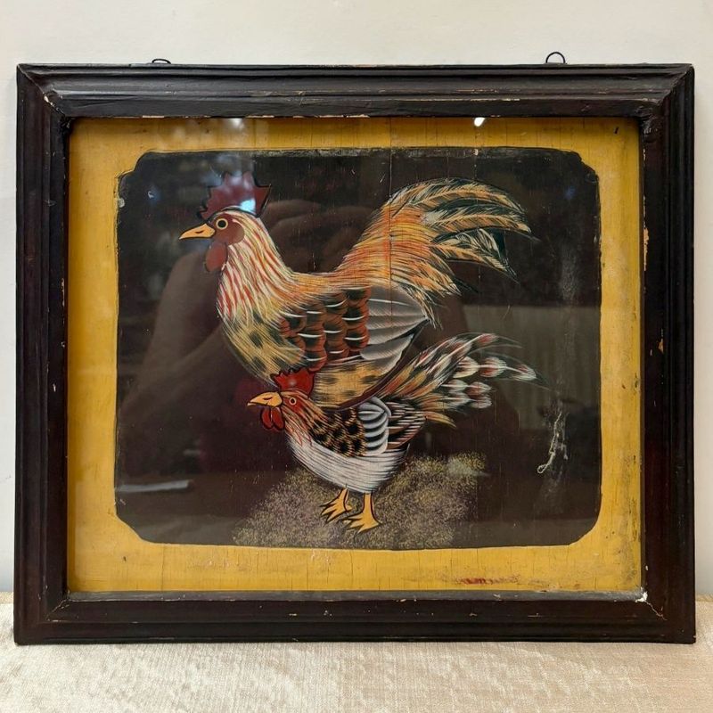 Cuadro Gallos Tallados y Pintados