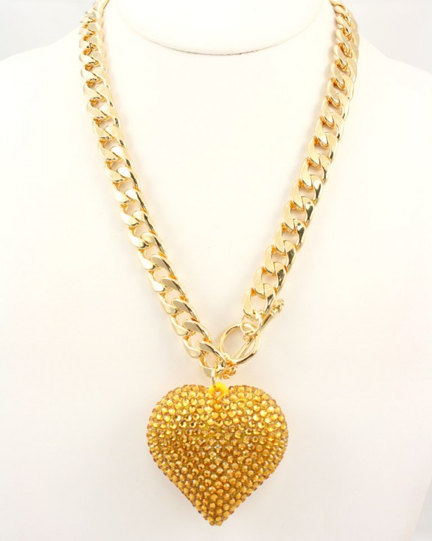 20&quot; bling gold link chain heart rhinestone pendant paparazzi