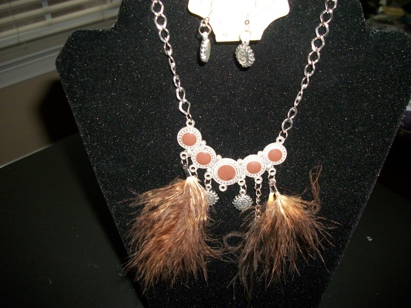 8&quot; feather necklace earring set jewelry animal