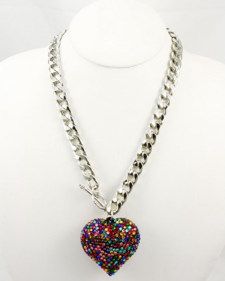 Silver heart necklace rhinestones