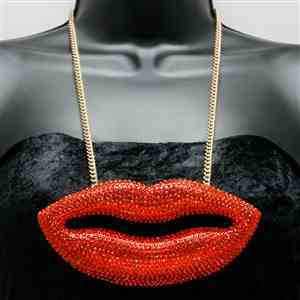 22&quot; Extra large lip necklace rhinestones