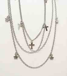 18&quot; - 24&quot; earlace silver crosses stars metal chains layered necklace earrings paparazzi