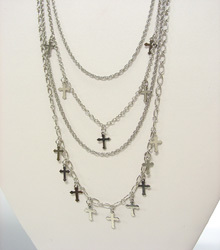 18&quot; - 24&quot; Stylish Silver Crosses Metal Chains Layered Drape Earrings Necklace Earlace     
