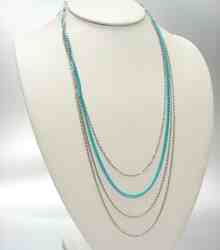 18&quot; - 24&quot; Stylish Silver blue Metal Chains Layered Drape Earrings Necklace Earlace  