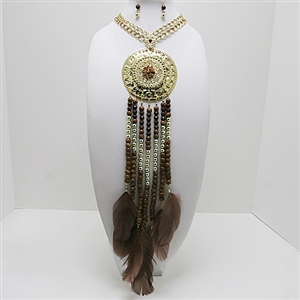 34&quot; feather long hanging necklace earrings set jewelry paparazzi animal
