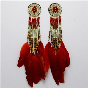 12.5&quot; feather earrings long wood metal trendy jewelry animal