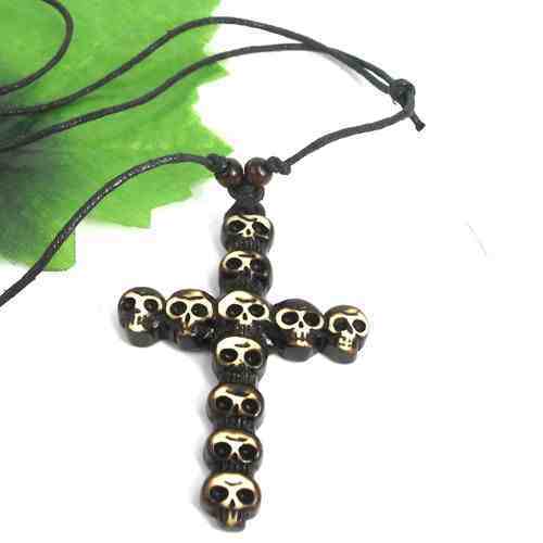 promotion ETHNIC TRIBAL YAK BONE CARVING SKULL on CROSS PENDANT NECKLACE