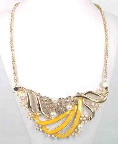 11&quot; Rose Gold Luxury Pearl Crystal Yellow Diamond Bib Necklace jewelry