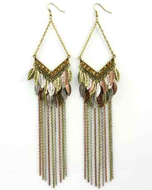 7.25&quot; long dangle leaves earring basketball wives paparazzi crystal accents