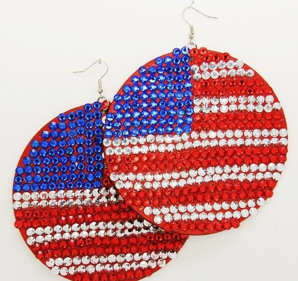 4&quot; American Flag Earrings Rhinestones