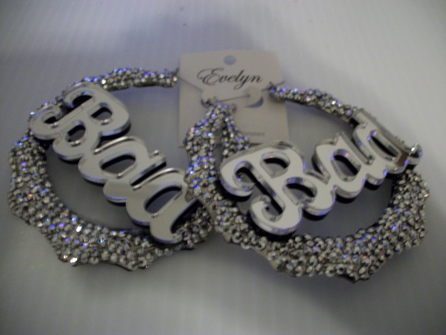 3 1/2&quot; bamboo paved rhinestones basketball wives earrings paparazzi jewelry rihanna bad