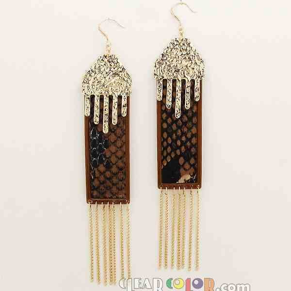 6.5&quot; animal print wood hammered metal earrings dangle jewelry