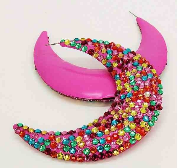 4&quot; crescent moon earrings acrylic crystal paved large jewlery