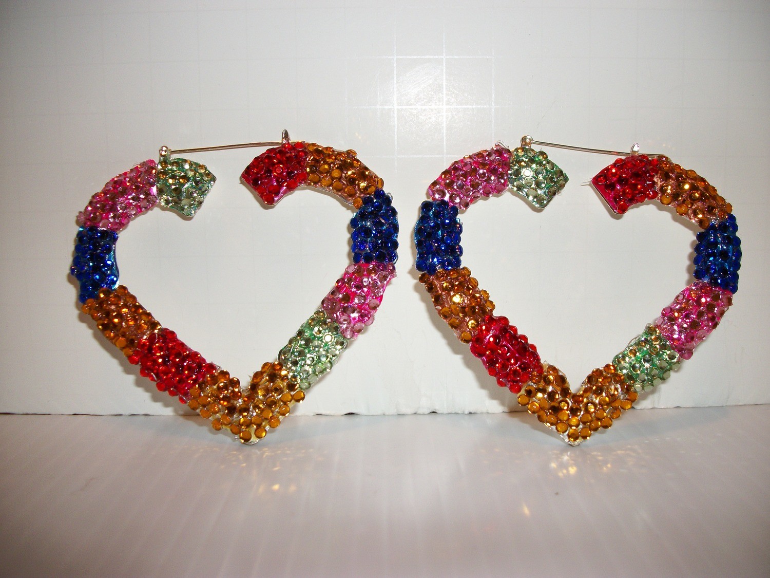 3 1/2&quot;  bamboo  heart earrings paved paparazzi rhinestones basketball wives jewelry