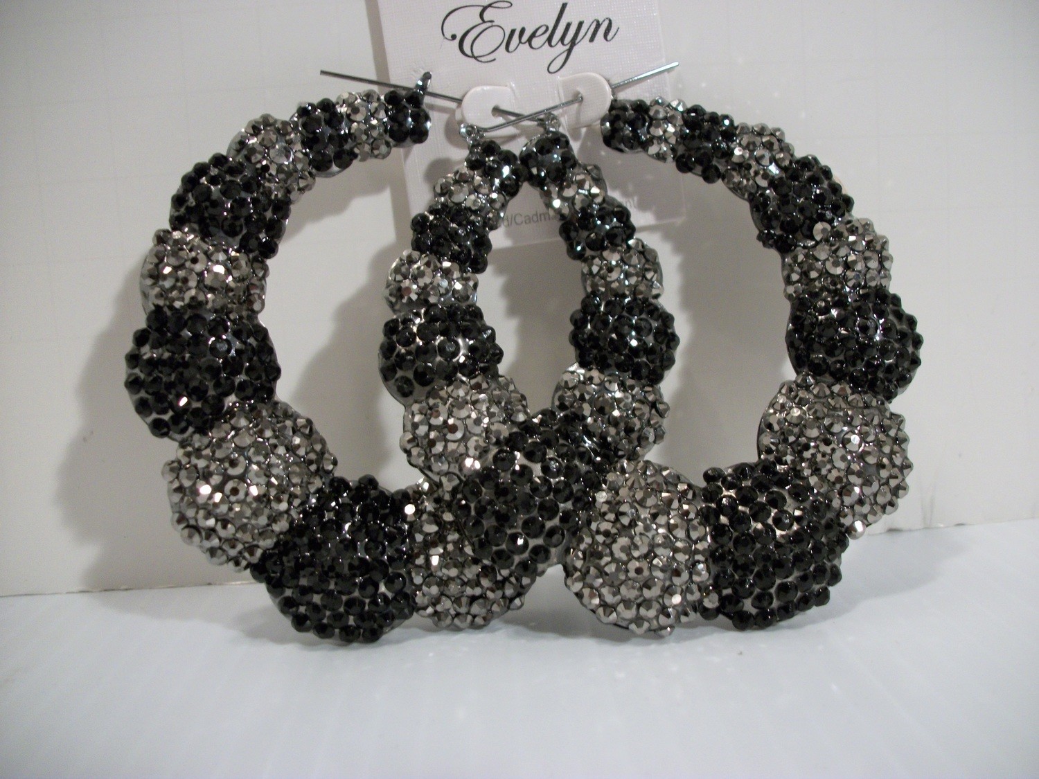 3 1/2&quot; bamboo paved rhinestones basketball wives paparazzi earrings jewelry