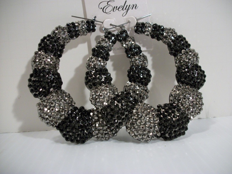 3 1/2&quot; bamboo paved rhinestones basketball wives paparazzi earrings jewelry