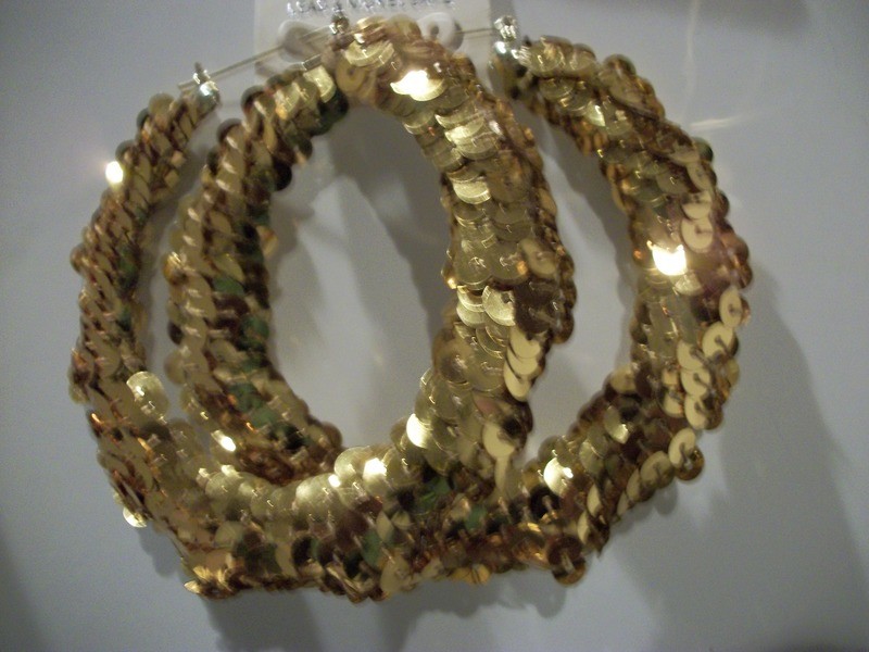 3.5&quot; sequin bamboo hoops basketball wives earrings paparazzi jewelry