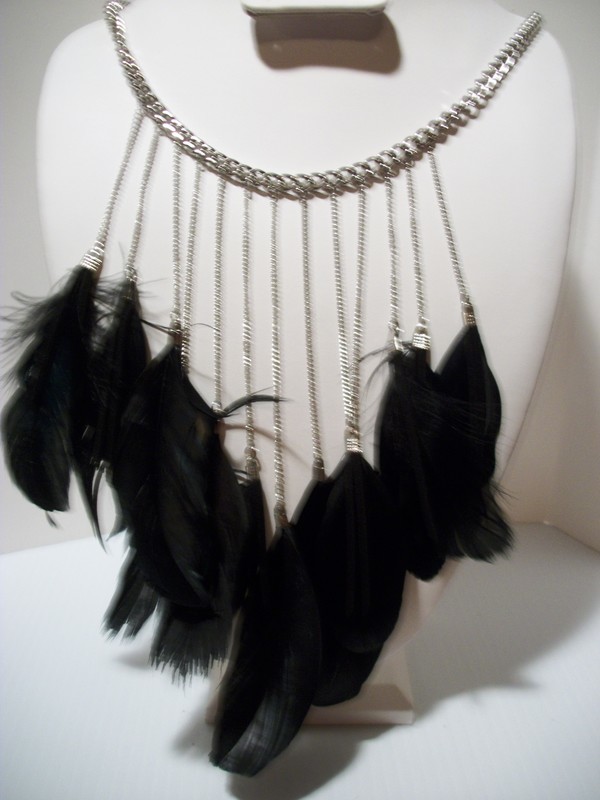 9.5&quot; necklace feather chains black earrings jewelry animal fashon