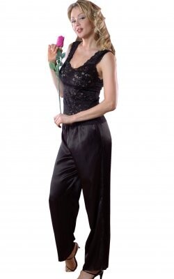Stretch Lace Camisole With Polar Fleece Pant, Size: Small, COLOR: BLACK