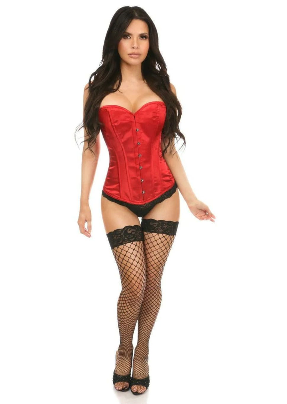 Lavish Red Satin Corset w/ Busk Closure