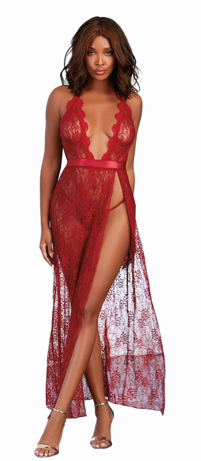 Gown &amp; G-String, COLOR: GARNET, SIZE: SMALL