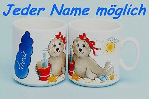 Kinderbecher Seehund mit Schleife, Eimer & Schaufel ( 1 Stück )