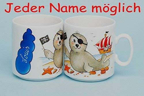 Kinderbecher Seehund Pirat mit Augenklappe & Piratenschiff ( 1 Stück )