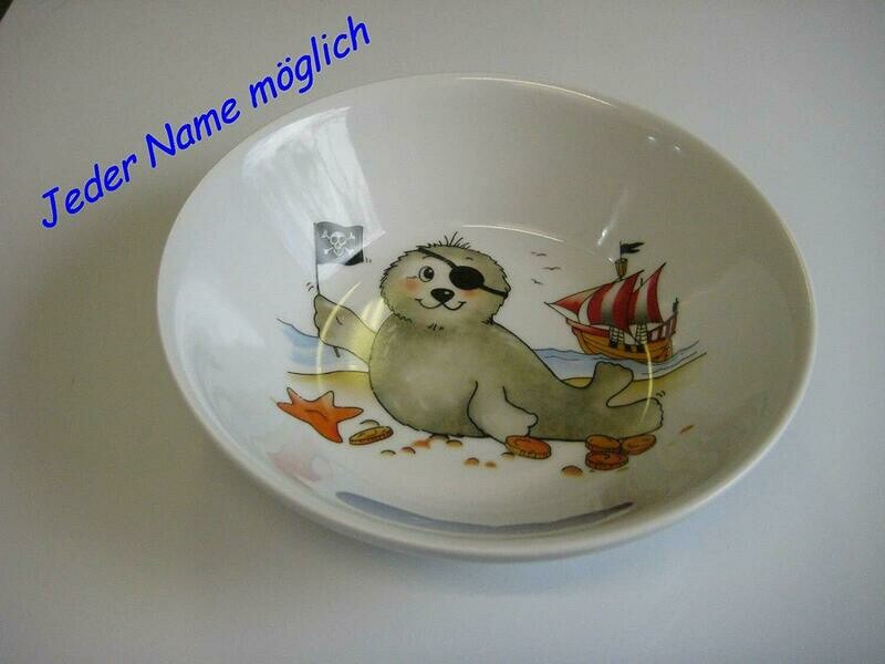 Suppenteller Suppenteller "Seehund Pirat mit Augenklappe &Piratenschiff"