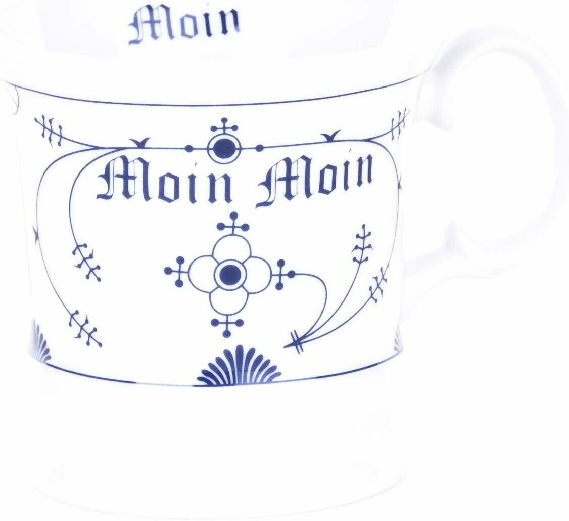 Ocean-Line Indisch Blau Strohblume Herren Becher Kapitänsbecher "Moin Moin" Porzellan