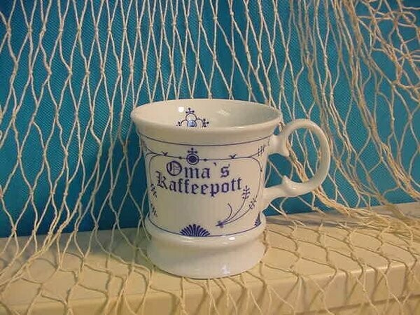 Ocean-Line " Oma´s Kaffeepott " Indisch Blau Strohblume Porzellan