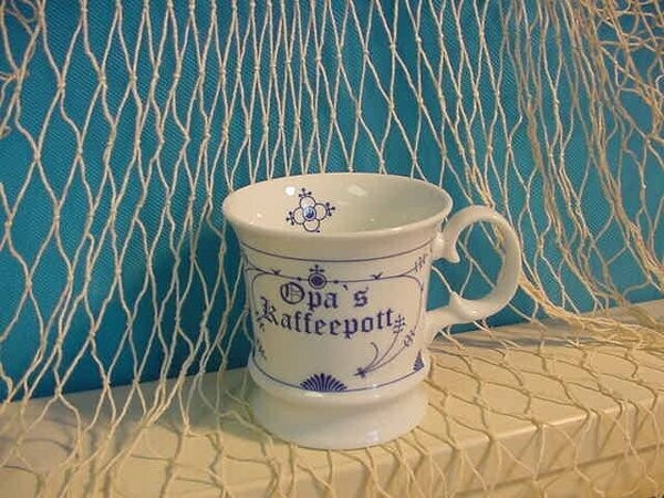 Ocean-Line " Opa´s Kaffeepott " Indisch Blau Strohblume Porzellan