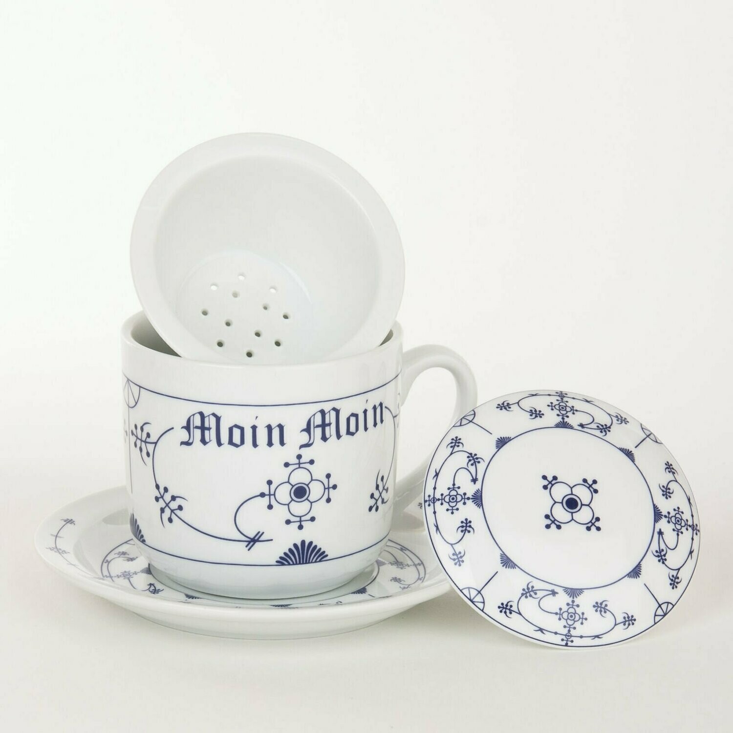 Ocean Line Kräuterteetasse Porzellan Indisch Blau Strohblume Moin Moin