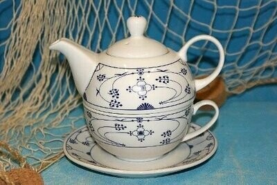 Ocean-Line Set Tea for One Indisch Blau / Strohblume Porzellan ( Kanne Tasse Untertasse )