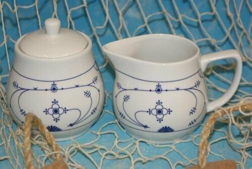 Ocean-Line *Milch-& Zuckerset* Milchkännchen & Zuckerdose Indisch Blau / Strohblume Porzellan