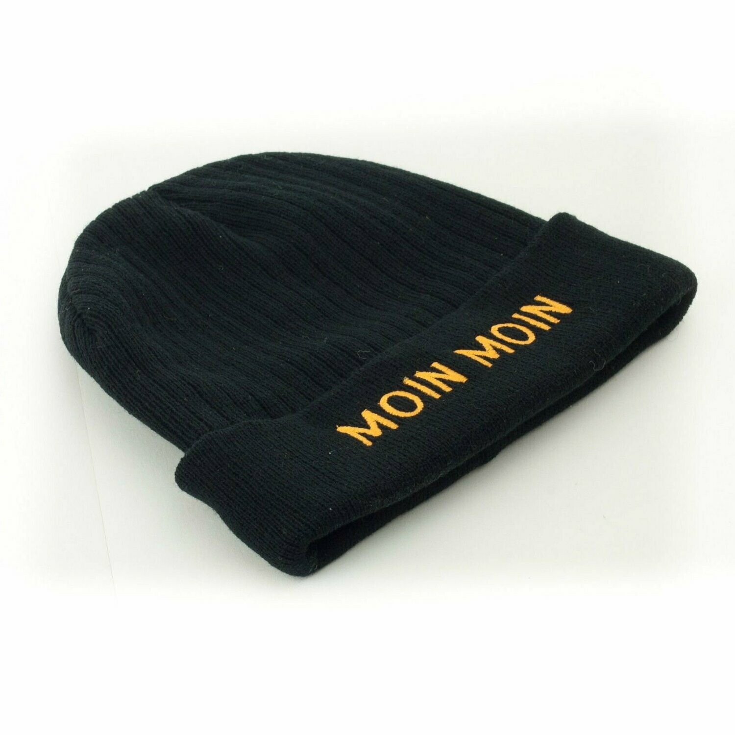 Warme Nordsee/Ostsee Mütze/Strickmütze "Moin Moin" Schwarz Unisex Einheitsgröße