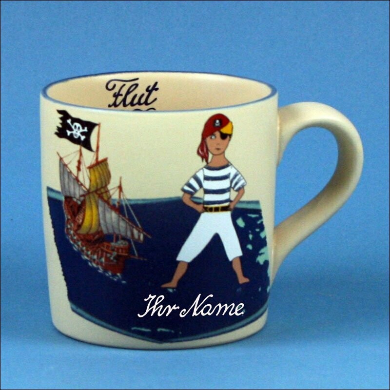 Gerader Namensbecher mit Pirat und Segelschiff Gerader Namensbecher mit Pirat und Segelschiff