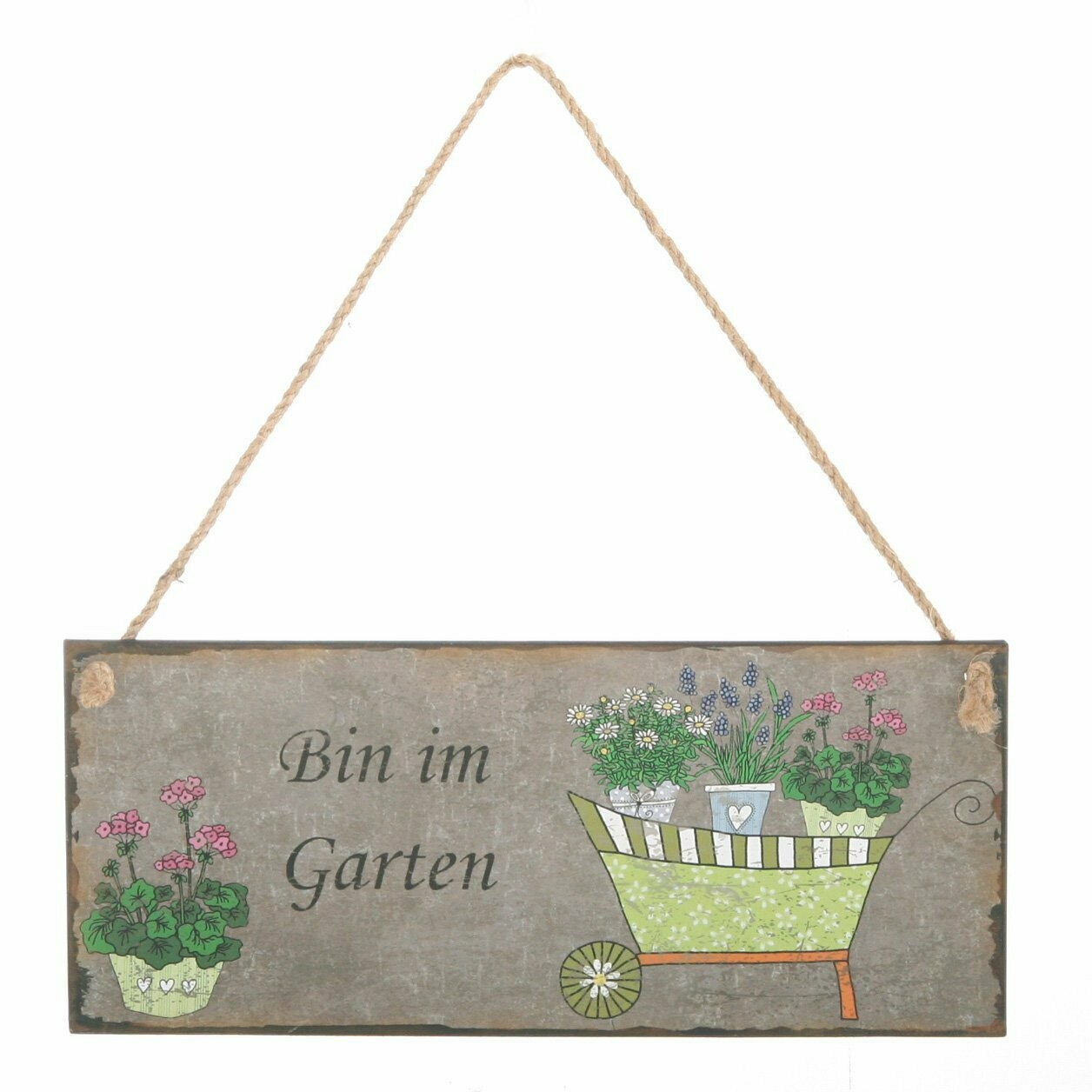 Dekoschild BIN IM GARTEN - Metallschild - Gartenschild - Wanddeko