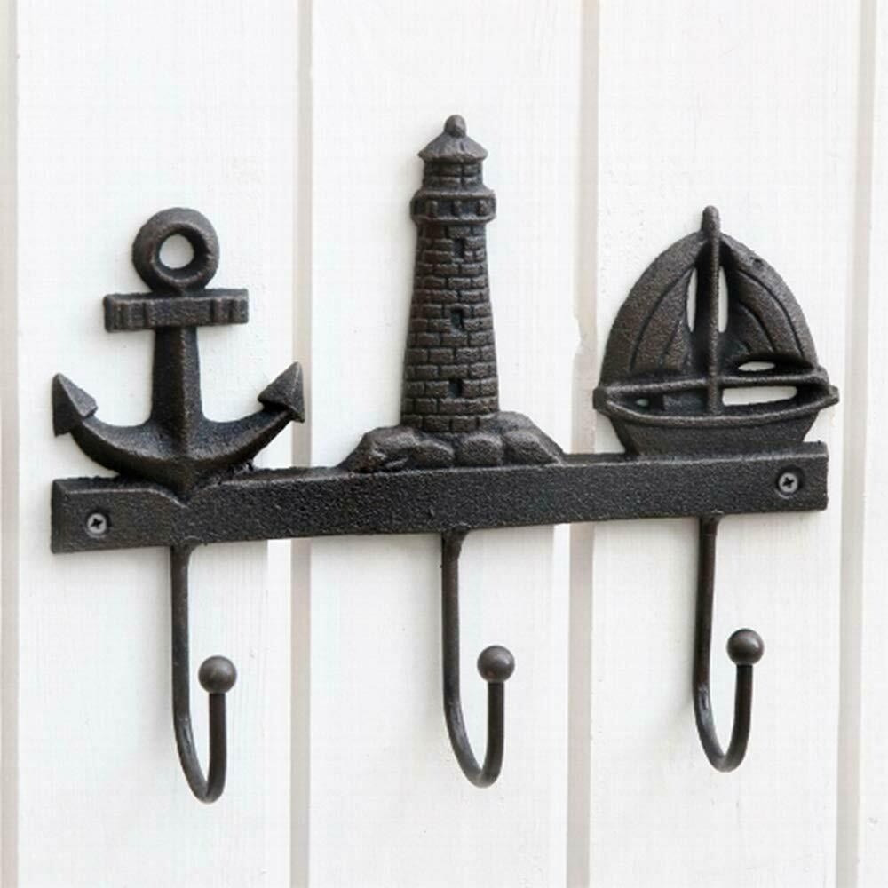 Hakenleiste maritim, Anker, Leuchtturm, Segelboot, aus Gusseisen, ca 20x5016 cm