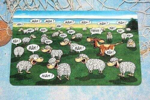 Frühstücksbrett Hösti Schafherde .... Mäh! Mäh! Fresse! Schafe und Hund