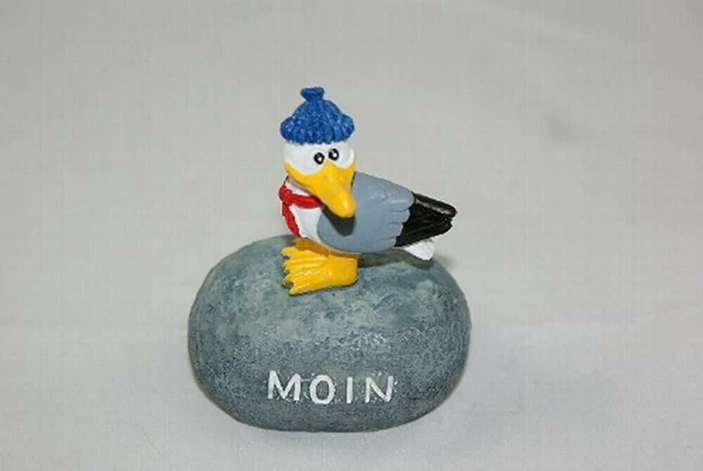 Möwe auf Stein mit Moin Aufdruck, Polystone, ca. 5x7x4 cm