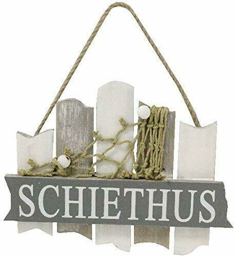 " Schiethus " Badezimmer Schild 18 cm Netzt und Muschel Beach Maritim, in grau/weiß