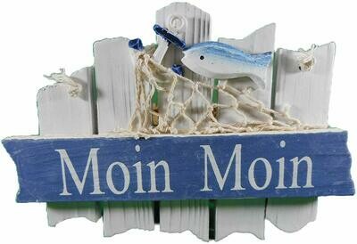 Moin Moin Schild 18 cm See Fisch Anker Hafen Maritim, in blau/weiß