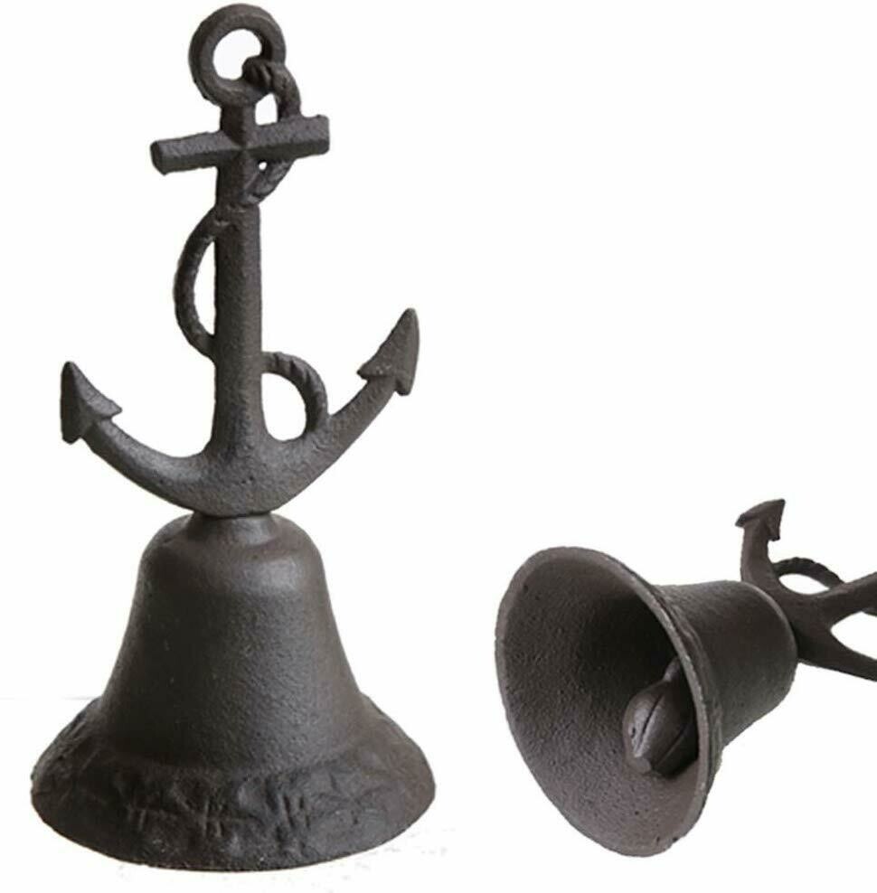 Glocke maritim, mit Anker, Dunkelbraun, aus Gusseisen, ca. 8,5x17,5 cm