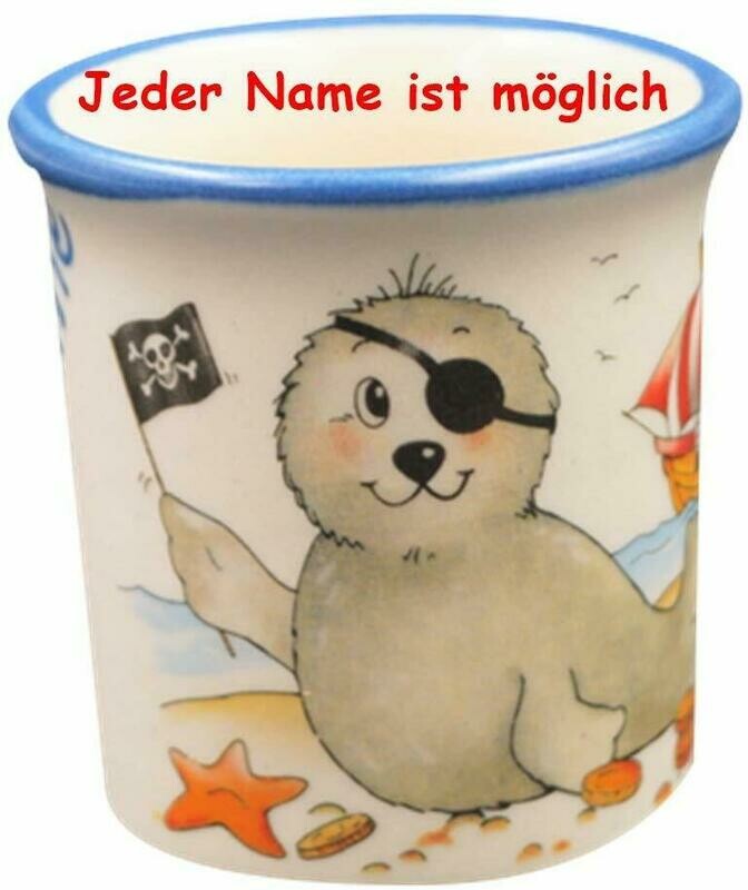 Eierbecher mit Name, Seehund als Pirat mit Augenklappe. * Jeder Name ist Möglich * ca 5 cm Hoch