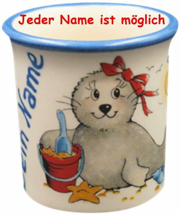 Eierbecher mit Name, Seehund mit Schleife und Eimer. * Jeder Name ist Möglich * ca 5 cm Hoch