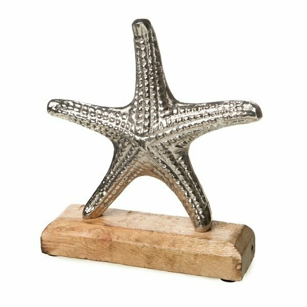 Metal Seestern auf Stand
Aluminium auf Mangoholz ca.16x5x18cm