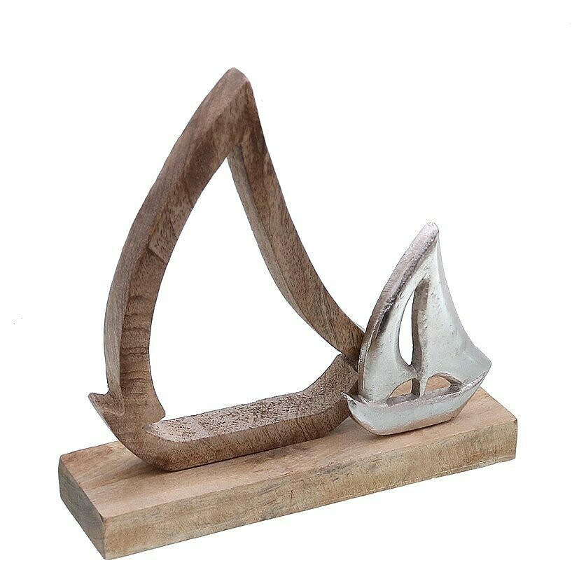 Segelboote auf Stand, Mangoholz und Aluminium (vernickelt); ca 21x5,5x20 cm H