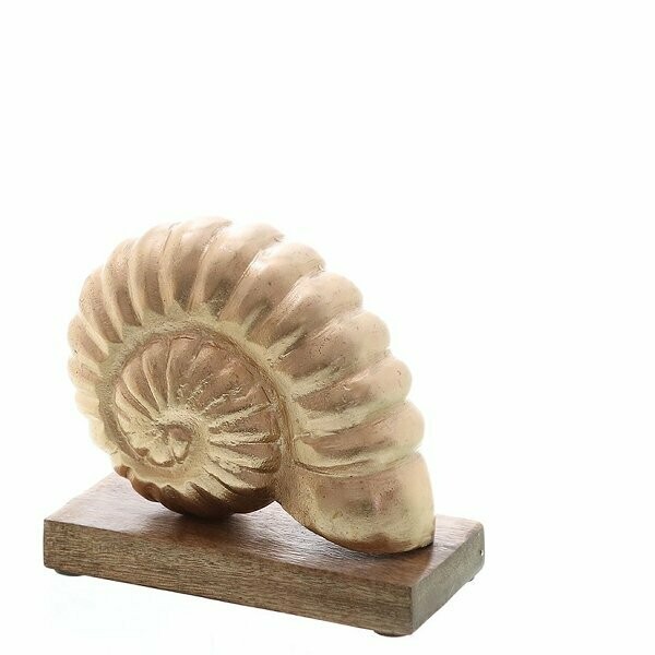 Alu line Schnecke auf Mangoholzstand, goldfarben, ca 16x7x15 cm, aus Aluminium