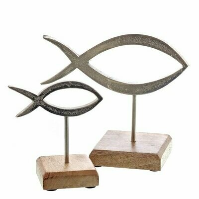 Alu line Metall Fisch auf Stand Mangoholz/Aluminium vernickelt ca.13x7x14cm, 1 Fisch