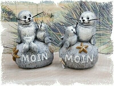 Seehunde auf Stein Moin ca.7x4x9cm, 1 Stück, zufällige Auswahl